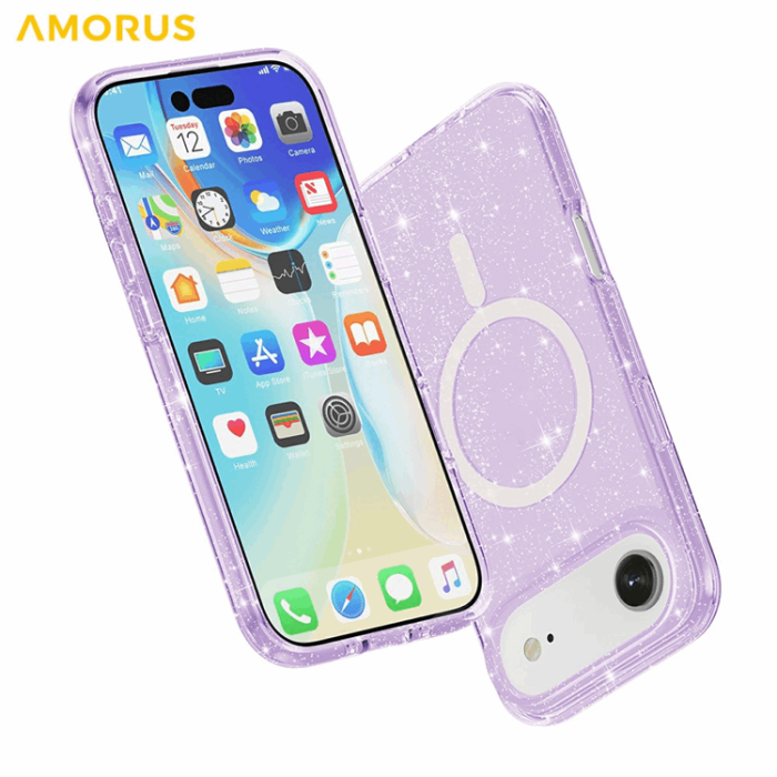 AMORUS - AMORUS Mobilskal till iPhone Air Magsafe Glitter Powder PC + TPU - Lila