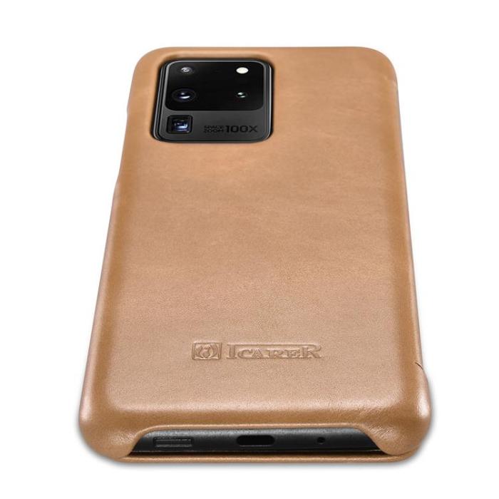 UTGATT1 - iCarer Galaxy S20 Ultra 4G/5G Fodral Vintage Äkta Läder - Guld
