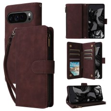 A-One Brand - Google Pixel 9 Pro XL/10 Pro XL Plånboksfodral Zipper med Strap - Coffee