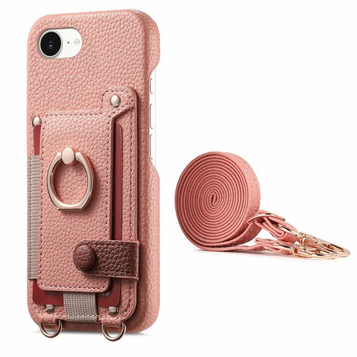 A-One Brand - Mobilskal till iPhone 16e med Korthållare Ring Kickstand - Rosa
