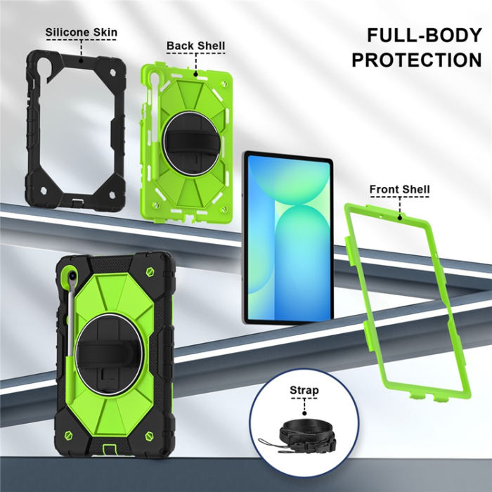 A-One Brand - Galaxy Tab S10 FE/S9 FE/S9 Skal Kickstand med Rem - Gulgrön
