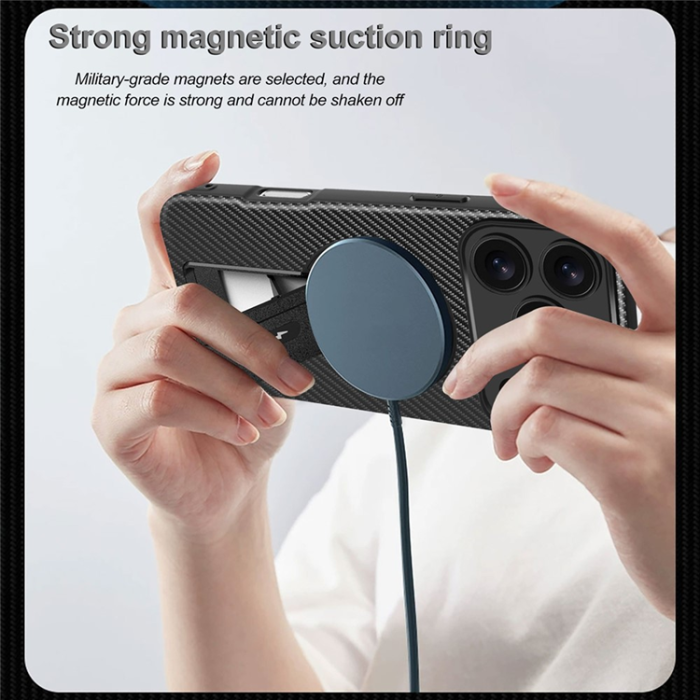 A-One Brand - iPhone 17 Pro Mobilskal MagSafe Kickstand Carbon Fiber - Svart