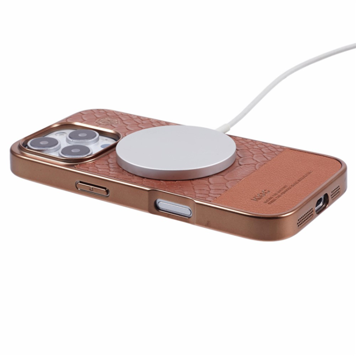 KIGC - KIGC iPhone 16 Pro Mobilskal MagSafe Crocodile - Titanium Guld