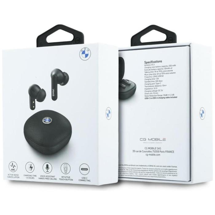 BMW - BMW TWS In-Ear Hörlurar Bluetooth ENC Leather Metal Logo - Svart