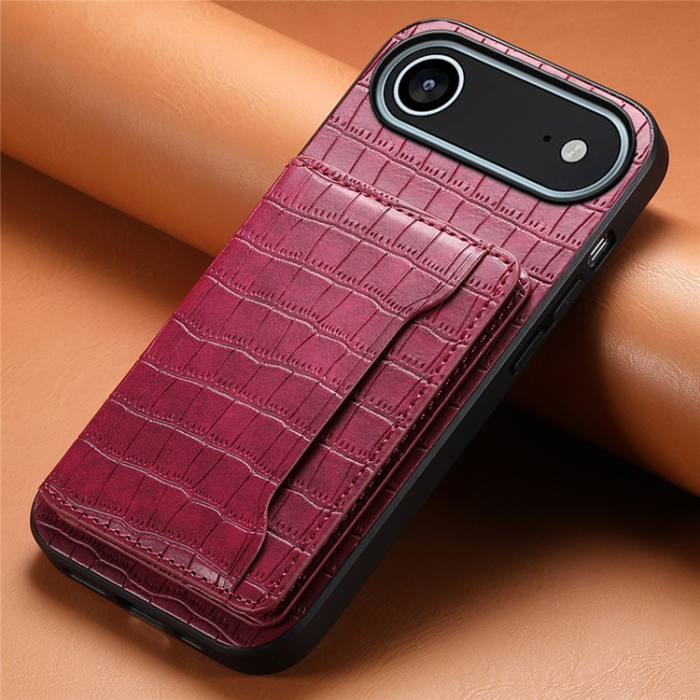 A-One Brand - iPhone 17 Air Mobilskal Korthållare Crocodile - Röd
