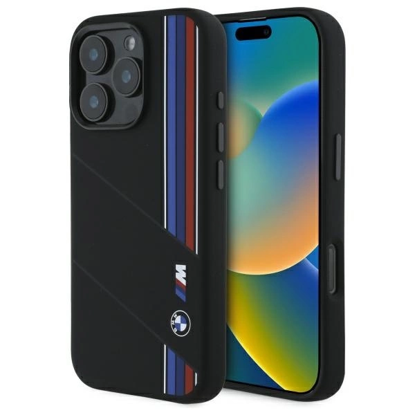 BMW iPhone 16 Pro Max Mobilskal MagSafe Silikon Cut Tricolor Lines | 2353 | AlltMobil