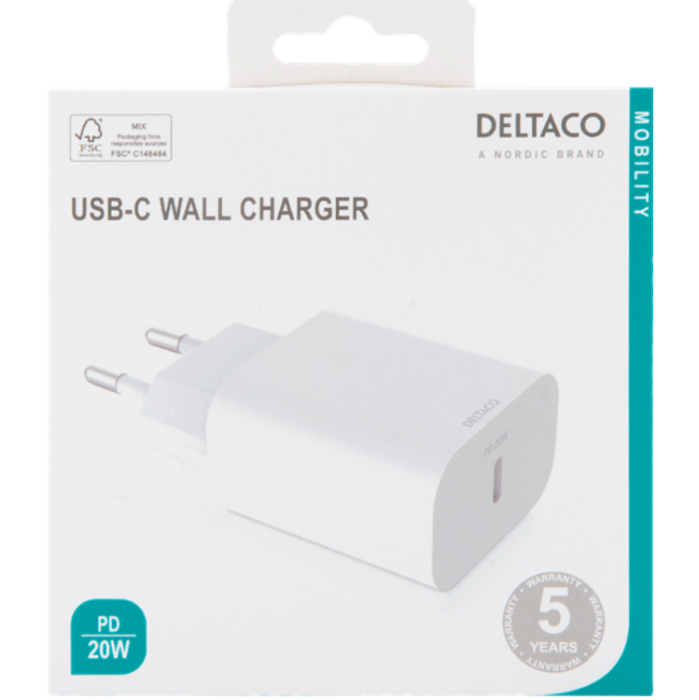 UTGATT1 - Deltaco Power Väggladdare USB-C 20 W - Vit