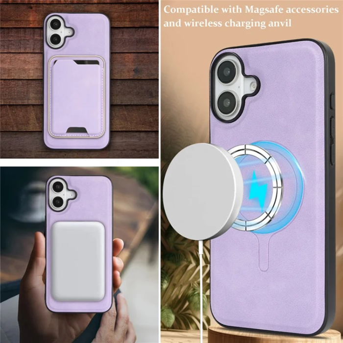 A-One Brand - iPhone 17 Mobilskal Magsafe korthållare - Lila