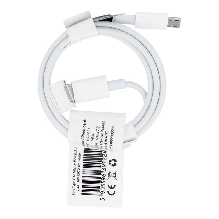 USB-C - Micro-USB 18W Kabel 1m QC3.0 2.4A C972 - Vit | 3541 | AlltMobil