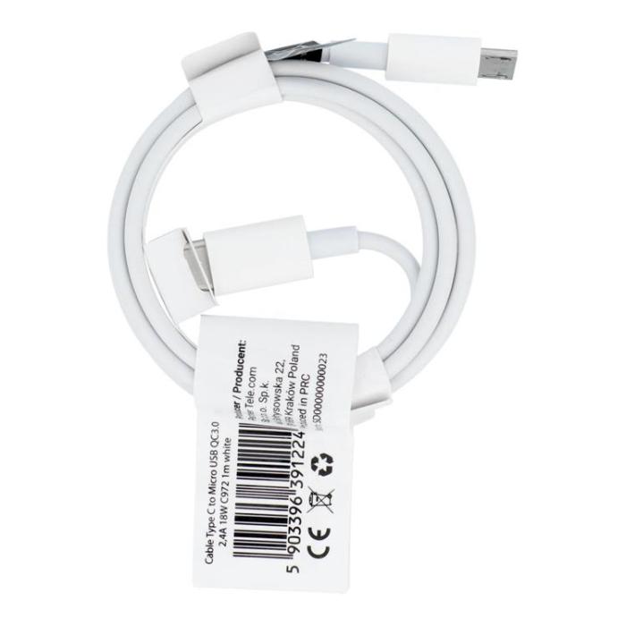 OEM - OEM USB-C - Micro-USB 18W Kabel 1m QC3.0 2.4A C972 - Vit