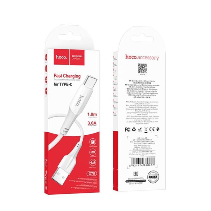 Hoco - HOCO USB-A Till USB-C Kabel 1m 3A X70 - Vit