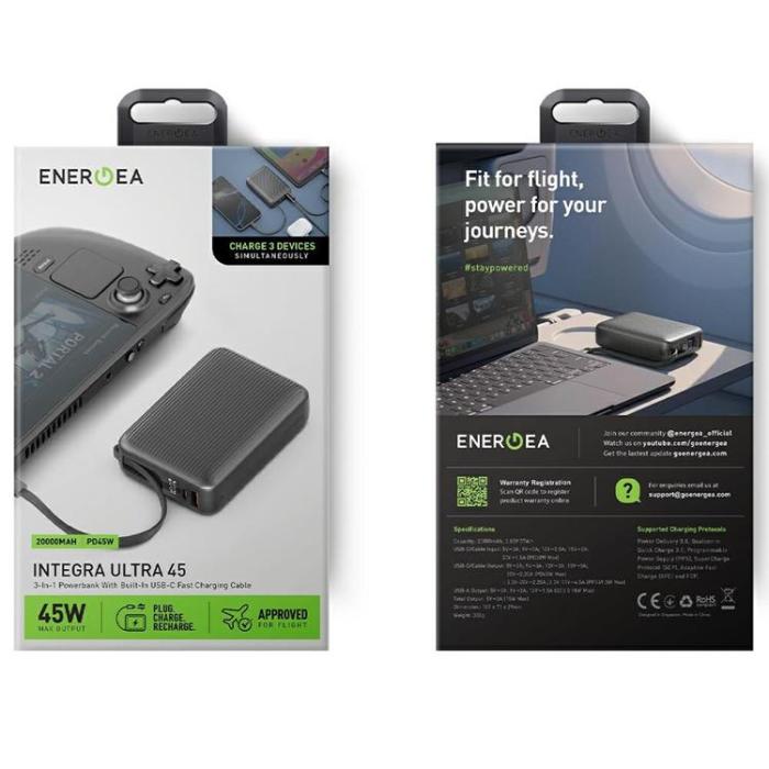 ENERGEA - Energea PowerBank 20000mAh 45W USB-C Kabel - Grå