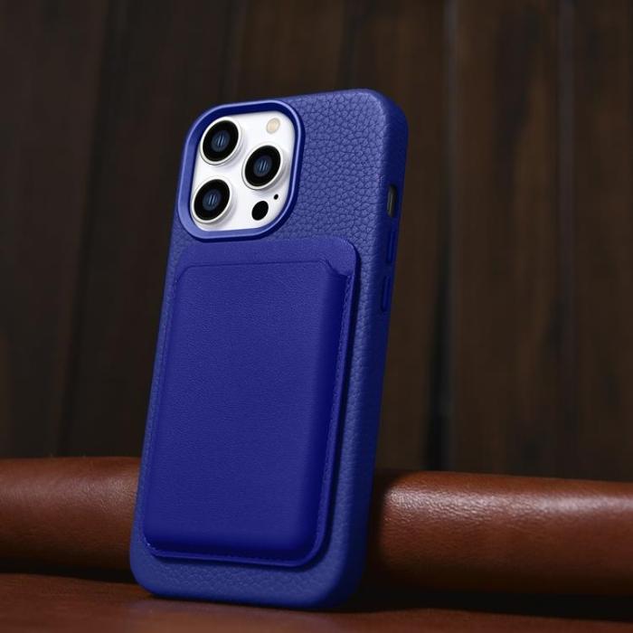 ICARER - iCarer iPhone 14 Pro Skal Magsafe Äkta Läder Litchi Premium - Mörkblå