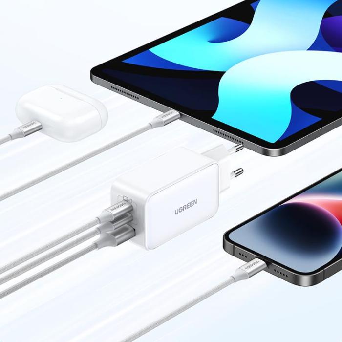 Ugreen - Ugreen GaN Väggladdare USB-/2x USB-C 65W Fast - Vit