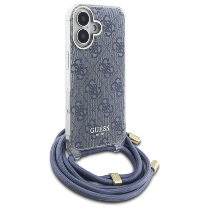 Guess - Guess iPhone 16 Mobilskal Crossbody Cord 4G Print - Blå
