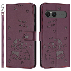 A-One Brand - Sony Xperia 10 VII Plånboksfodral Cats Imprint - Vinröd