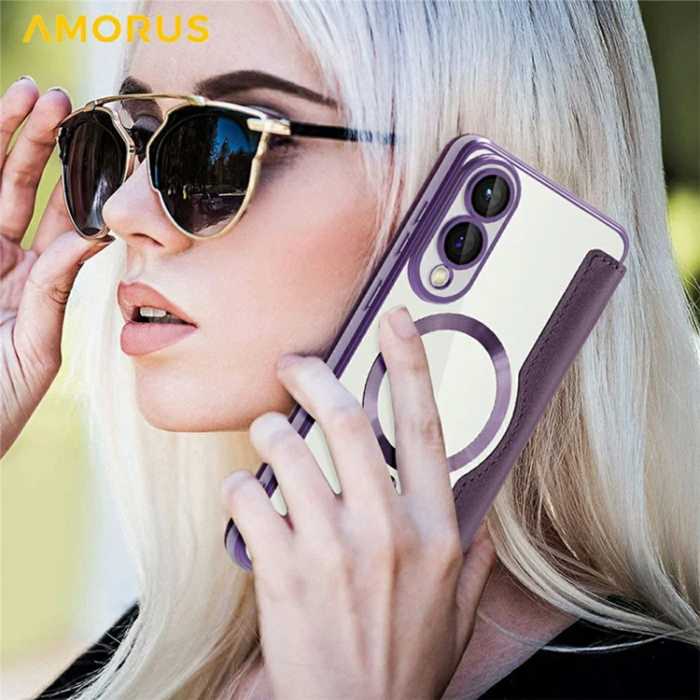 Amorus - Amorus Galaxy S25 Edge Plånboksfodral Magsafe RFID - Mörklila