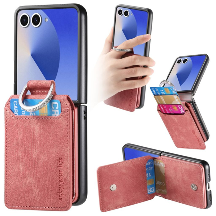 A-One Brand - Galaxy Z Flip 7 Mobilskal Korthållare med Ring - Rosa