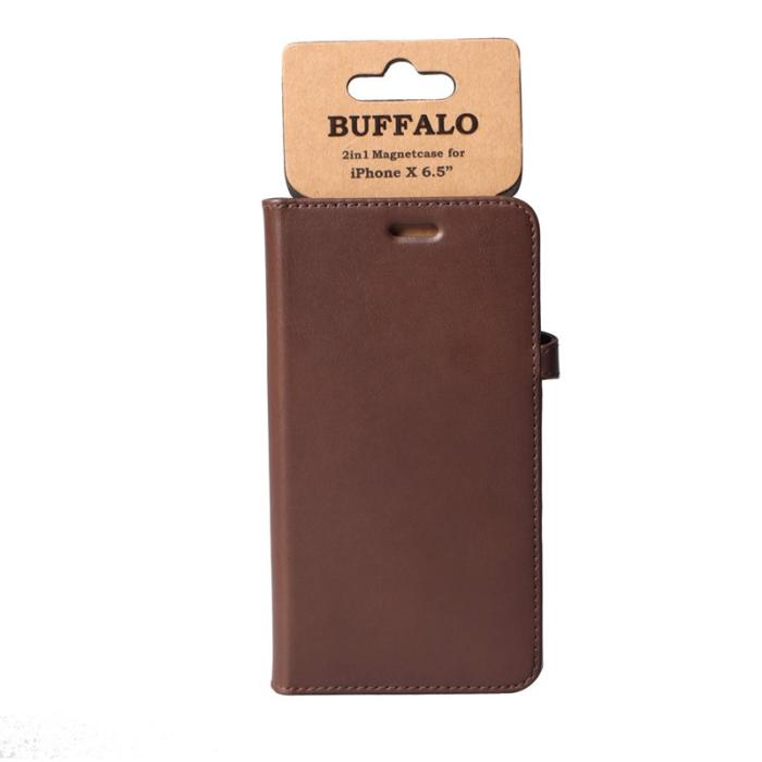 BUFFALO - BUFFALO äkta läder Plånboksfodral iPhone XS Max - Brun