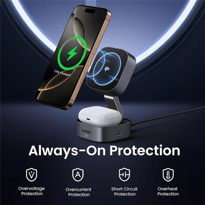 Ugreen - Ugreen Qi2 MagSafe Trådlös Laddare iPhone, Airpods 15W