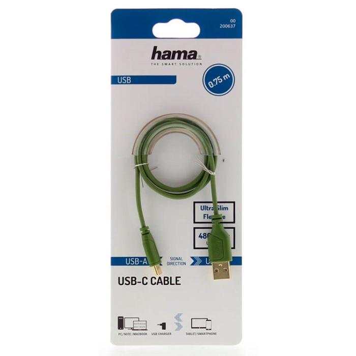 Hama - HAMA USB-C till USB-A kabel Flexi-Slim 0.75m - Guld/Grön