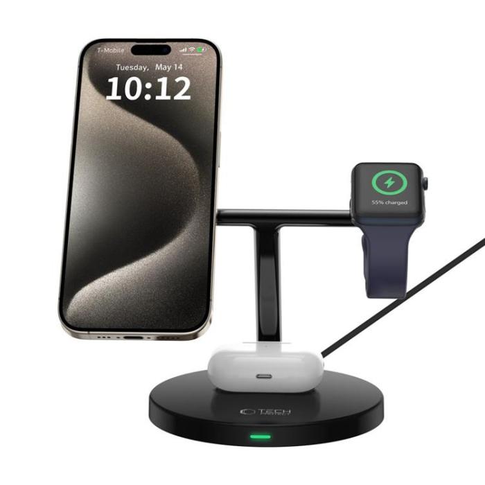 Tech-Protect - Tech-Protect 3-in-1 Trådlös Laddare Magsafe iPhone, Apple Watch, AirPods - Svart