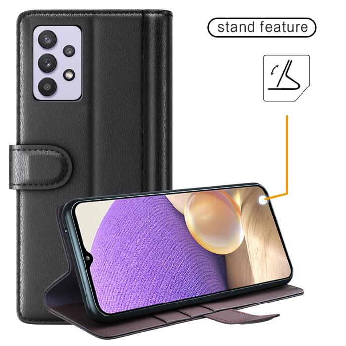 A-One Brand - Äkta Läder Fodral till Galaxy A32 5G - Svart
