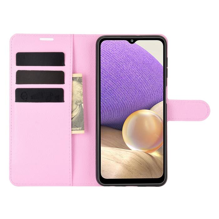A-One Brand - Litchi Läder Plånboksfodral Galaxy A32 5G - Rosa