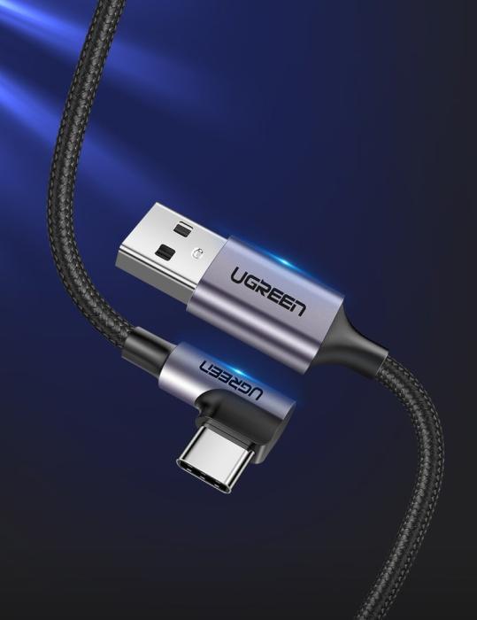 Ugreen - Ugreen USB-C till USB-A kabel vinklad 2m 3A Grå