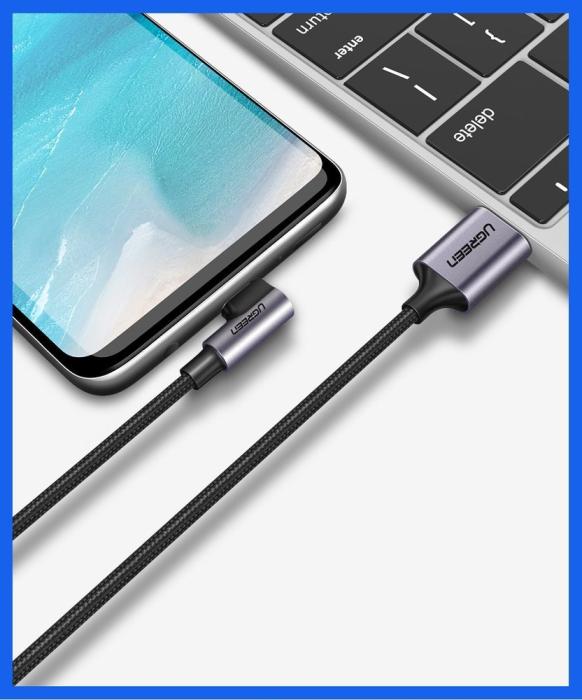 Ugreen - Ugreen USB-C till USB-A kabel vinklad kabel 1m 3A Grå