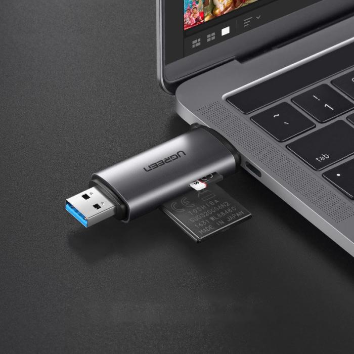 Ugreen - UGreen USB Type C/USB 3.0 SD/micro SD kort läsare Grå