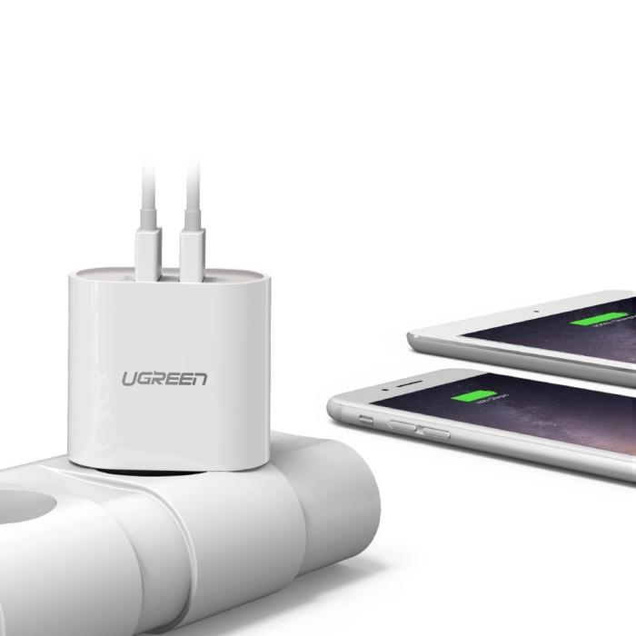 UTGATT1 - UGreen Väggladdare 2x USB 3,4 A Vit