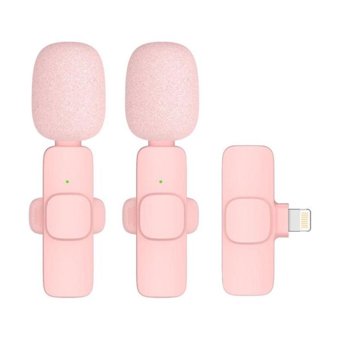 OEM - 2-i-1 Trådlös Lavaliermikrofon Lightning Dubbel K1 - Rosa