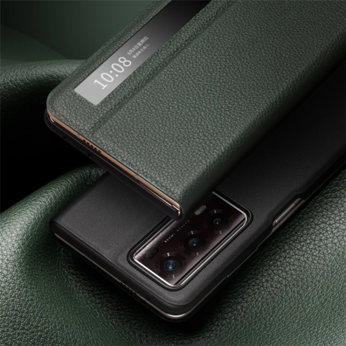 QIALINO - QIALINO Honor Magic V2 Flipfodral Äkta läder Nappa Texture - Grön