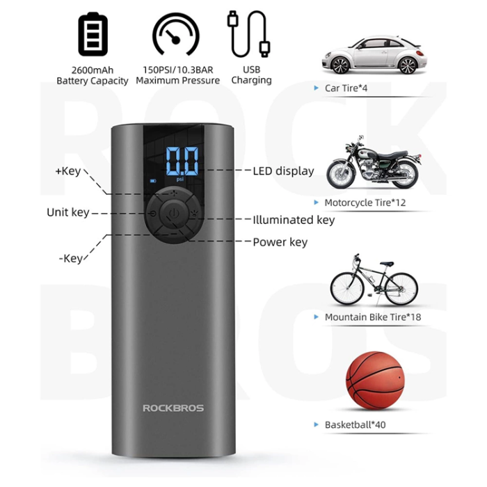 Rockbros - Rockbros Elektrisk Cykelpump - Svart