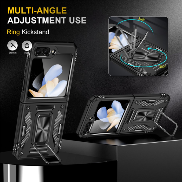 A-One Brand - Galaxy Z Flip7 FE/Z Flip6 Mobilskal Armor Kickstand - Svart
