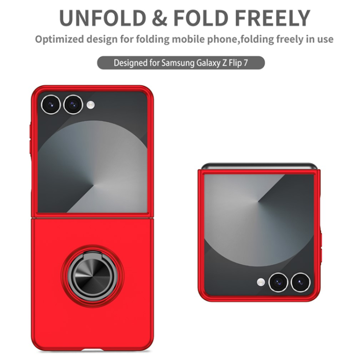 A-One Brand - Galaxy Z Flip 7 5G Mobilskal Rotatable Ring Kickstand - Röd