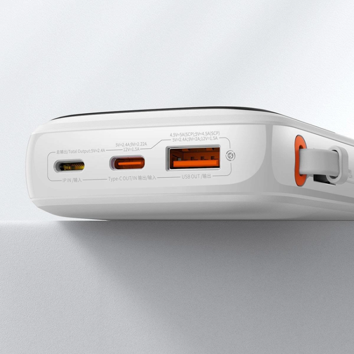 BASEUS - Baseus Powerbank Qpow 10000mAh 20W med Inbyggd Lightning Kabel - Vit