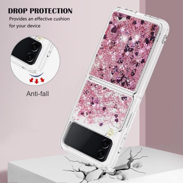 A-One Brand - Galaxy Z Flip 4 Skal Liquid Floating Glitter - Rosa Guld