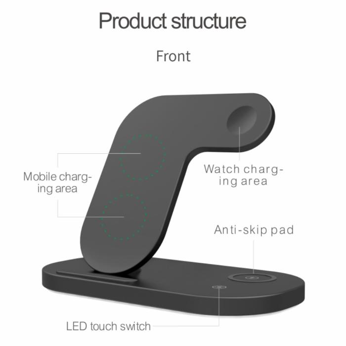 A-One Brand - 3in1 Qi 15W Trådlös laddare iPhone / Apple Watch / AirPods - Svart
