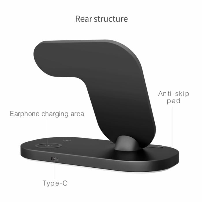 A-One Brand - 3in1 Qi 15W Trådlös laddare iPhone / Apple Watch / AirPods - Svart
