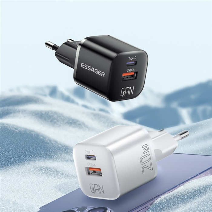 ESSAGER - ESSAGER GaN Snabbladdare 20W USB-A - USB-C EU Curved - Vit