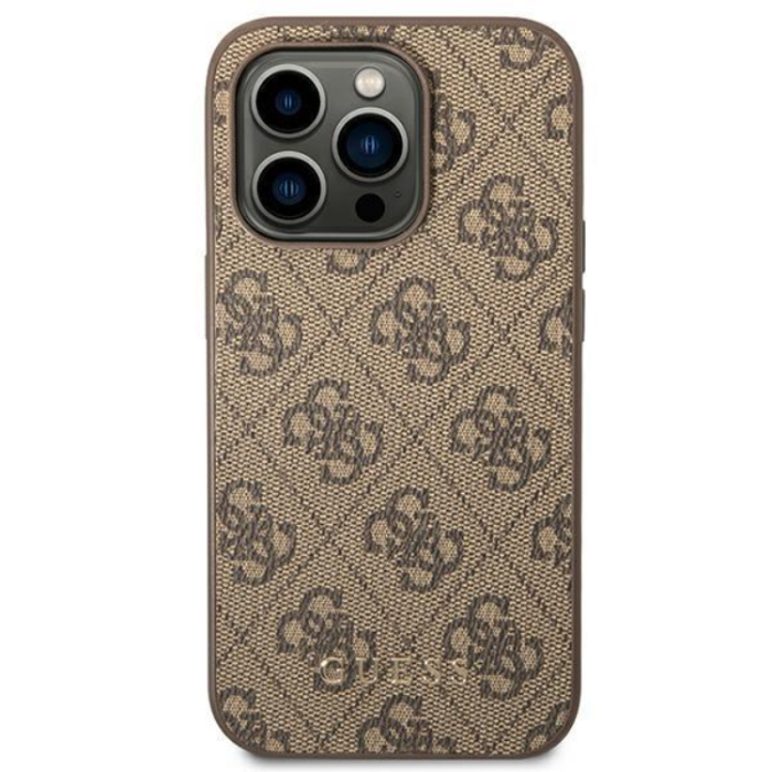 Guess - GUESS iPhone 14 Pro Max Skal Saffiano Metall Gold Logo - Brun
