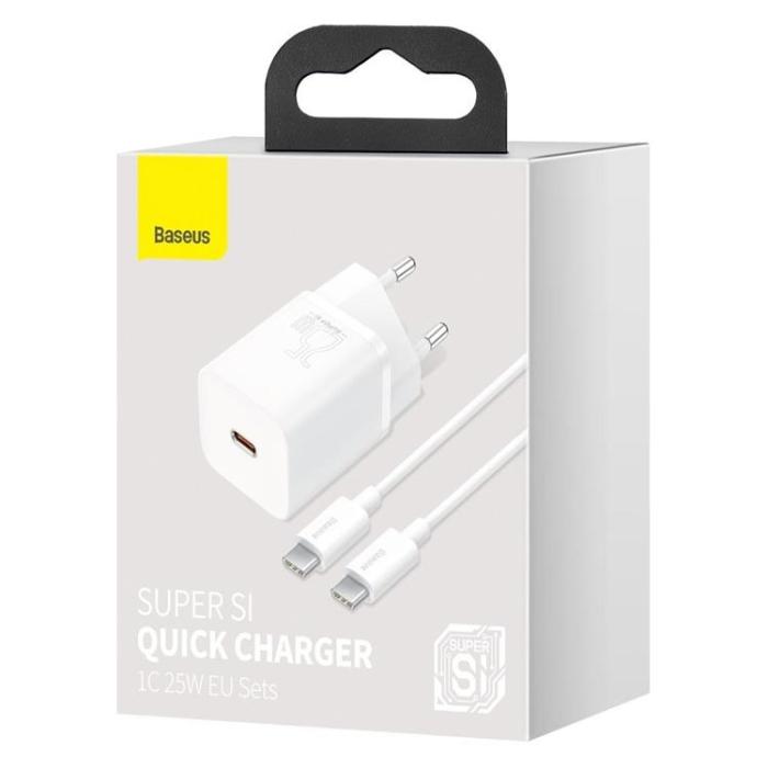 BASEUS - Baseus EU Super Väggladdare USB Type-C Kabel 1m 25W - Vit