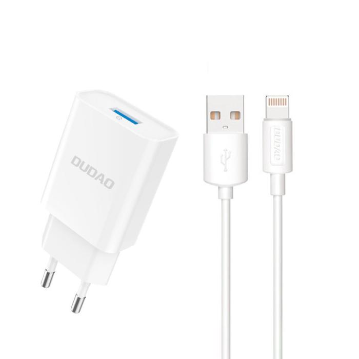 UTGATT - Dudao USB Väggladdare QC3.0 12W , Lightning Kabel 1m - Vit