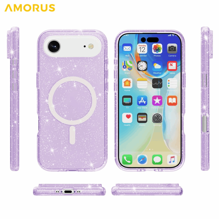 AMORUS - AMORUS Mobilskal till iPhone Air Magsafe Glitter Powder PC + TPU - Lila
