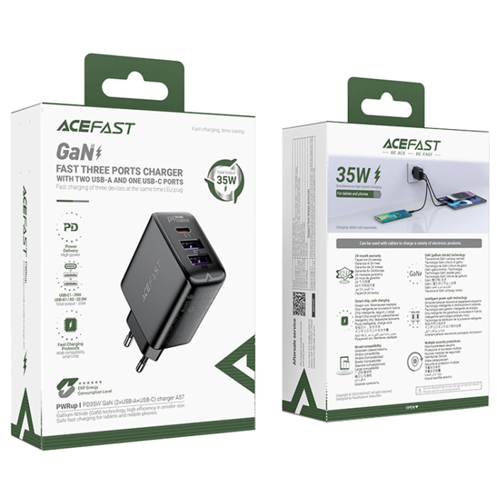 Acefast - Acefast A57 PD 35W GaN Väggladdare 2 x USB-A + USB-C - Svart