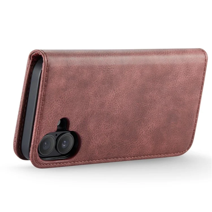 DG.MING - DG.MING iPhone 16 Plånboksfodral Split Läder - Röd