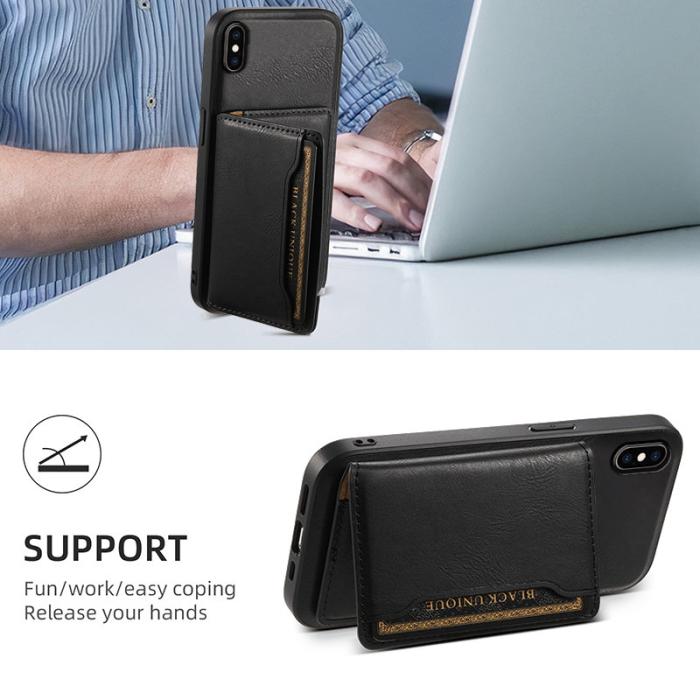 DENIOR - DENIOR iPhone XS Max Fodral Kickstand KonstLäder Svart