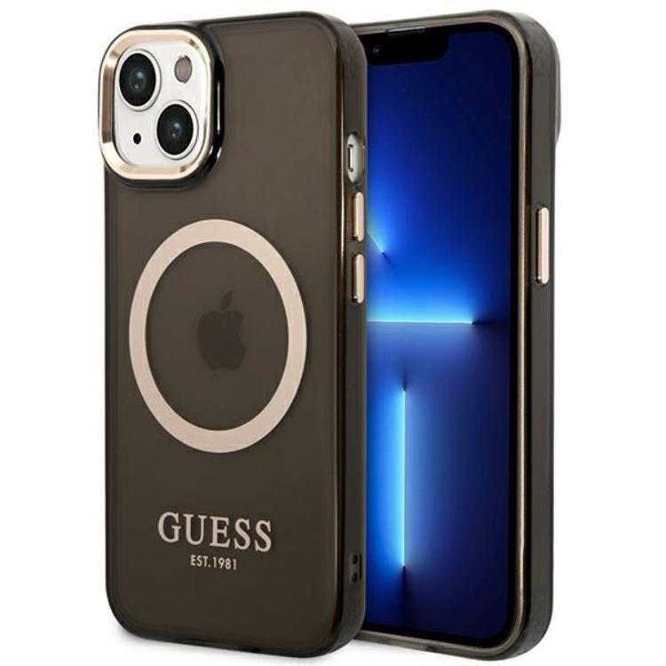 GUESS iPhone 14 Plus Skal Magsafe Gold Outline Translucent - Svart | 2353 | AlltMobil